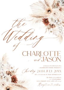 D011 Wedding Invite Front: Bohemian Pampas Wedding Template BUNDLE