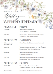 D026 Wedding Itinerary 5x7 A: D026 Wedding Itinerary