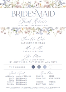 B017 Bridesmaid Info Card 5x7: B017 Bridal Shower Bundle