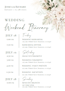 D024 Wedding Itinerary: D024 Wedding Itinerary