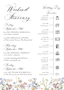 D029 Wedding Itinerary 5x7: D029 Wedding Itinerary