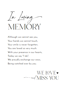 D037 In Loving Memory Sign 8x10: D037 Wedding Signage Bundle
