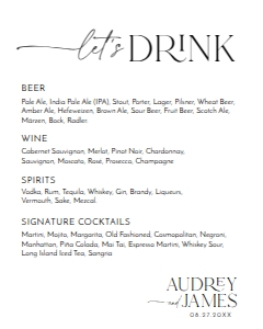 D037 Bar Menu Sign 8x10: D037 Wedding Signage Bundle