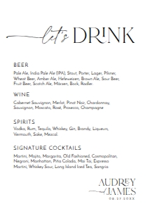 D037 Bar Menu Sign 5x7: D037 Wedding Signage Bundle