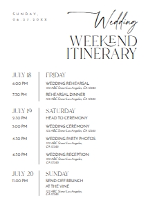 D037 Wedding Itinerary: D037 Wedding Itinerary