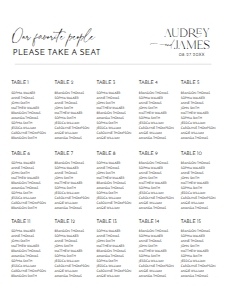 D037 Seating Chart Vertical 18x24: D037 Wedding Signage Bundle