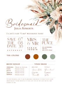 B068 V1 Bridesmaid Info Card 5x7: B068 Bridesmaid Card