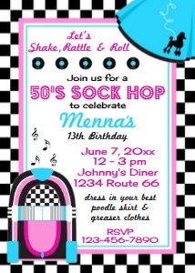 Pink Sock Hop Invitation design preview