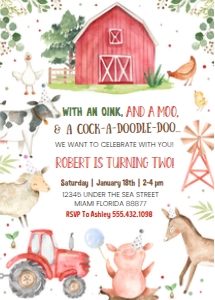 F101 - Farm invitation: F101 - Boy Farm Party Package