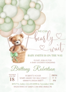T104 - Teddy bear invitation: T104 - Baby Shower Set