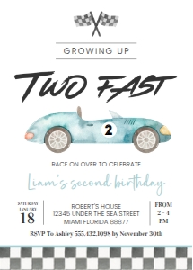 R101 - Race car invitation: R101 - Two Fast Birthday Package