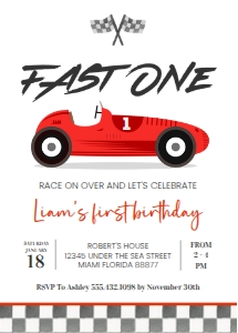 R203 - Fast one Race car invitation: R203 - Fast one Race car invitation