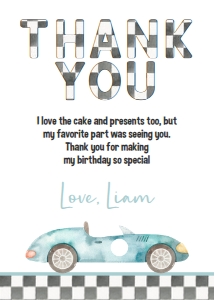 R102 - Race car thank you card: R102 - Race car thank you card