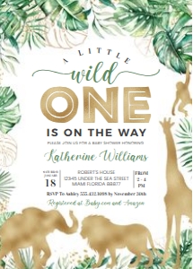 J101 - Jungle gold baby shower invitation: J101 - Jungle gold baby shower invitation