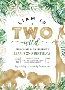 J02 - Jungle gold birthday invitation: J02 - Jungle gold birthday invitation