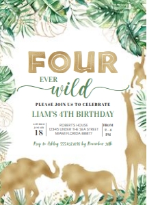 J04 - Jungle gold birthday Invitation: J04 - Jungle gold birthday Invitation
