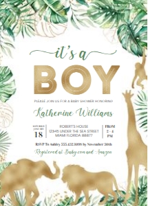 J102 - Jungle gold baby shower invitation: J102 - Jungle gold baby shower invitation