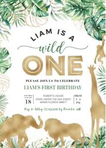 J01 - Jungle gold birthday invitation: J01 - Jungle gold birthday invitation