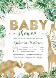 J103 - Jungle gold baby shower invitation: J103 - Baby Shower Set