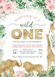 JG01 - Jungle gold birthday invitation: JG01 - Jungle gold birthday invitation
