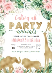 JG05 - Jungle gold birthday invitation: JG05 - Jungle gold birthday invitation