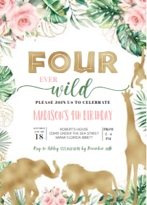 JG04 - Jungle gold birthday Invitation: JG04 - Jungle gold birthday Invitation