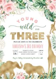JG03 - Jungle gold birthday Invitation: JG03 - Jungle gold birthday Invitation