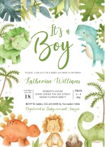 DI101 - Dinosaur invitation: DI101- Baby Shower Set