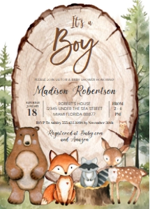 W102 - Woodland baby shower invitation: W102 - Baby Shower Set
