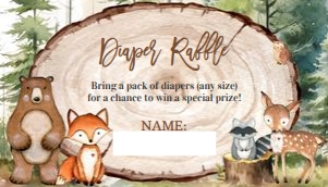 W102 - Woodland diaper raffle: W102 - Baby Shower Set