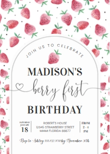 BF21 - Berry first strawberry invitation: BF21 - Berry first strawberry invitation