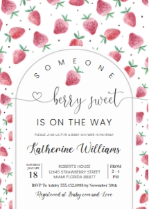 BS05 - Berry Sweet strawberry invitation: BS05 - Strawberry Baby Shower Set