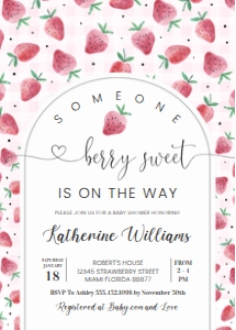 BS06 - Berry Sweet strawberry invitation: BS06 - Strawberry Baby Shower Set