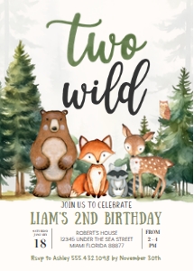 W302 - Woodland birthday invitation: W302 - Woodland birthday invitation