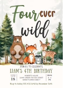 W304 - Woodland birthday invitation: W304 - Woodland birthday invitation