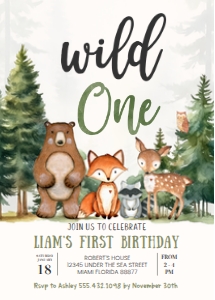 W301 - Woodland birthday invitation: W301 - Woodland birthday invitation