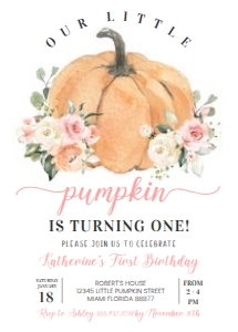PB103 - Pumpkin birthday invitation: PB103 - Pumpkin birthday invitation