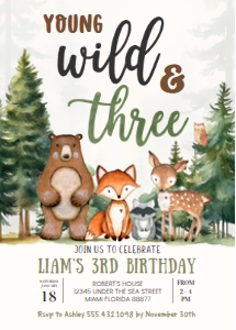 W303 - Woodland birthday invitation: W303 - Woodland birthday invitation