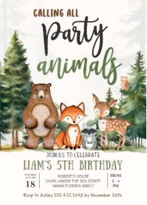 W305 - Woodland birthday invitation: W305 - Woodland birthday invitation