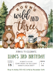 W403 - Woodland birthday invitation: W403 - Woodland birthday invitation