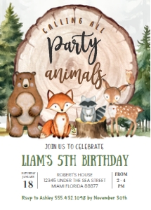 W405 - Woodland birthday invitation: W405 - Woodland birthday invitation