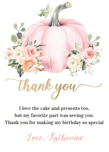 PB102 - Pumpkin birthday thank you card: PB102 - Pumpkin birthday thank you card