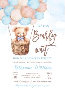 T203 - Teddy bear invitation: T203 - Teddy Bear Baby Shower Set
