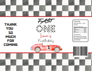 R303 - Race car chip bag label: R303 - Race car chip bag label