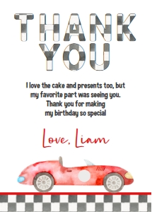 R303 - Race car thank you card: R303 - Race car thank you card
