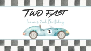 R101 - Race car box label: R101 - Two Fast Birthday Package
