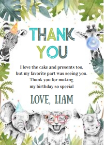 S105 - Safari birthday thank you card: S105 - Safari Birthday Package