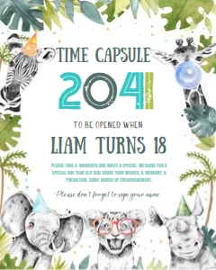 S105 - Safari birthday time capsule sign: S105 - Safari Time Capsule Sign And Card