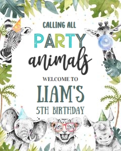 S105 - Safari birthday welcome sign 16x20: S105 - Safari Welcome Sign (16 X 20", 18 X 24", and 24 X 36")