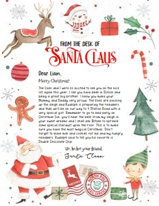 SL110 - From the desk of Santa 8.5x11: SL110 - Letter From Santa (5x7" And 8.5x11")